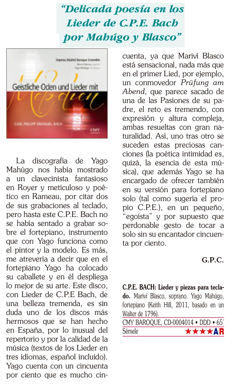 Crítica sobre Geistliche Oden und Lieder mit Melodien, Bach, 2015