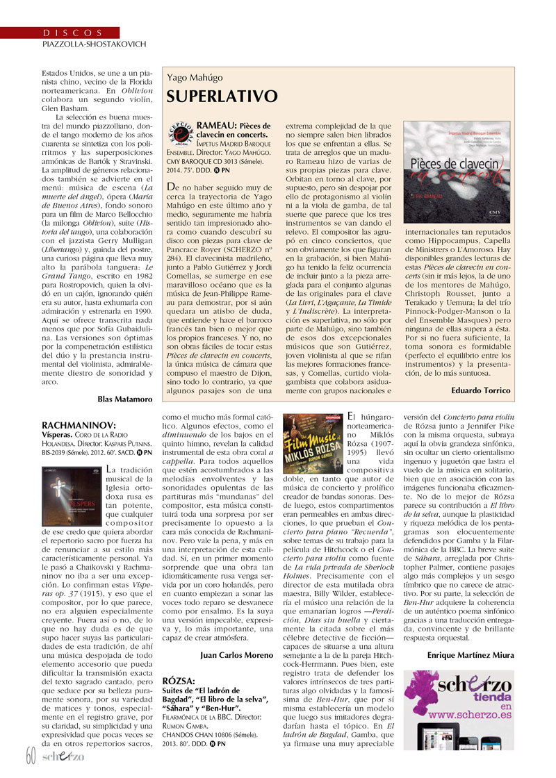 Crítica sobre Pièces de Clavecin en Concerts, Jean Phillippe Rameau, 2014