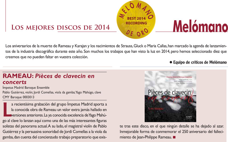 Crítica sobre Pièces de Clavecin en Concerts, Jean Phillippe Rameau, 2014
