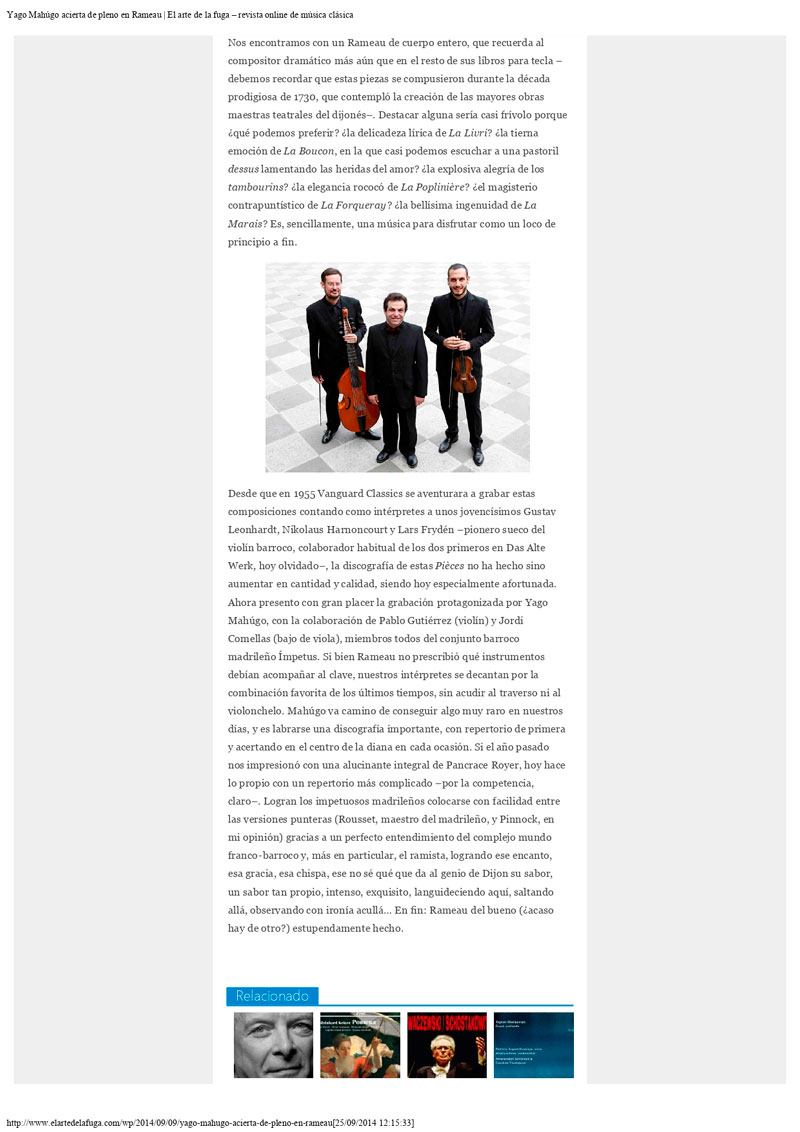 Crítica sobre Pièces de Clavecin en Concerts, Jean Phillippe Rameau, 2014