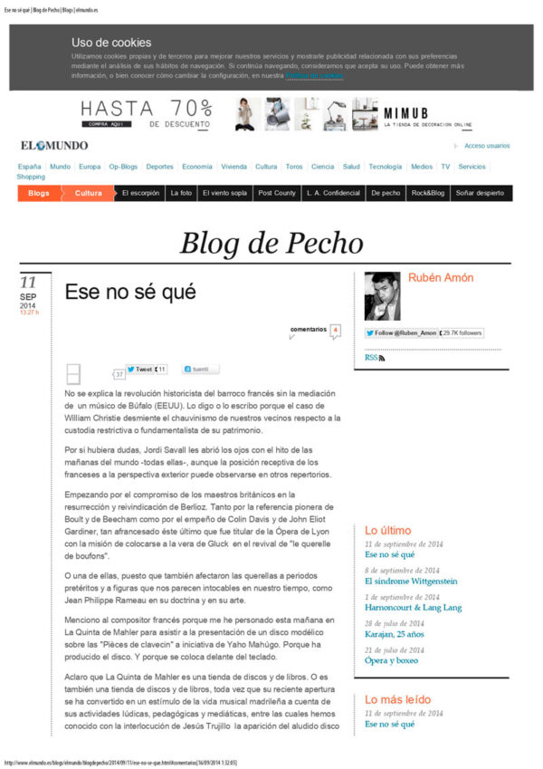 Crítica sobre Pièces de Clavecin en Concerts, Jean Phillippe Rameau, 2014