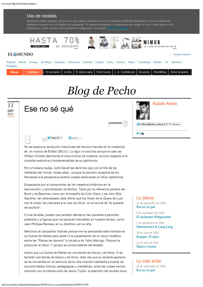 Crítica sobre Pièces de Clavecin en Concerts, Jean Phillippe Rameau, 2014